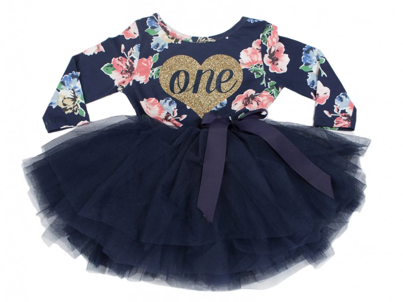1st Birthday Dress - Floral Heart (Long Sleeve)