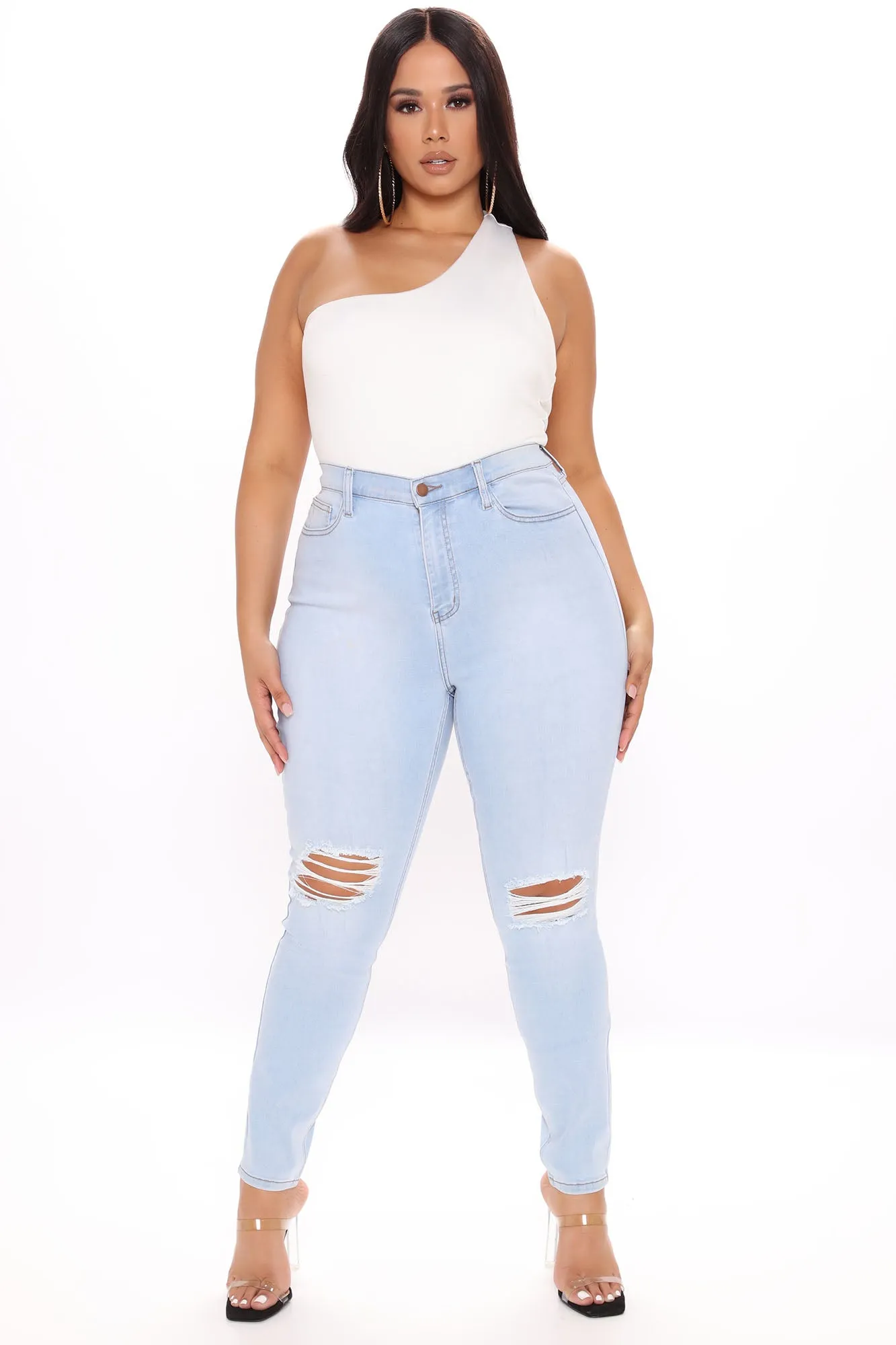 Be Classic Distressed High Waist Skinny Jeans - Light Blue Wash