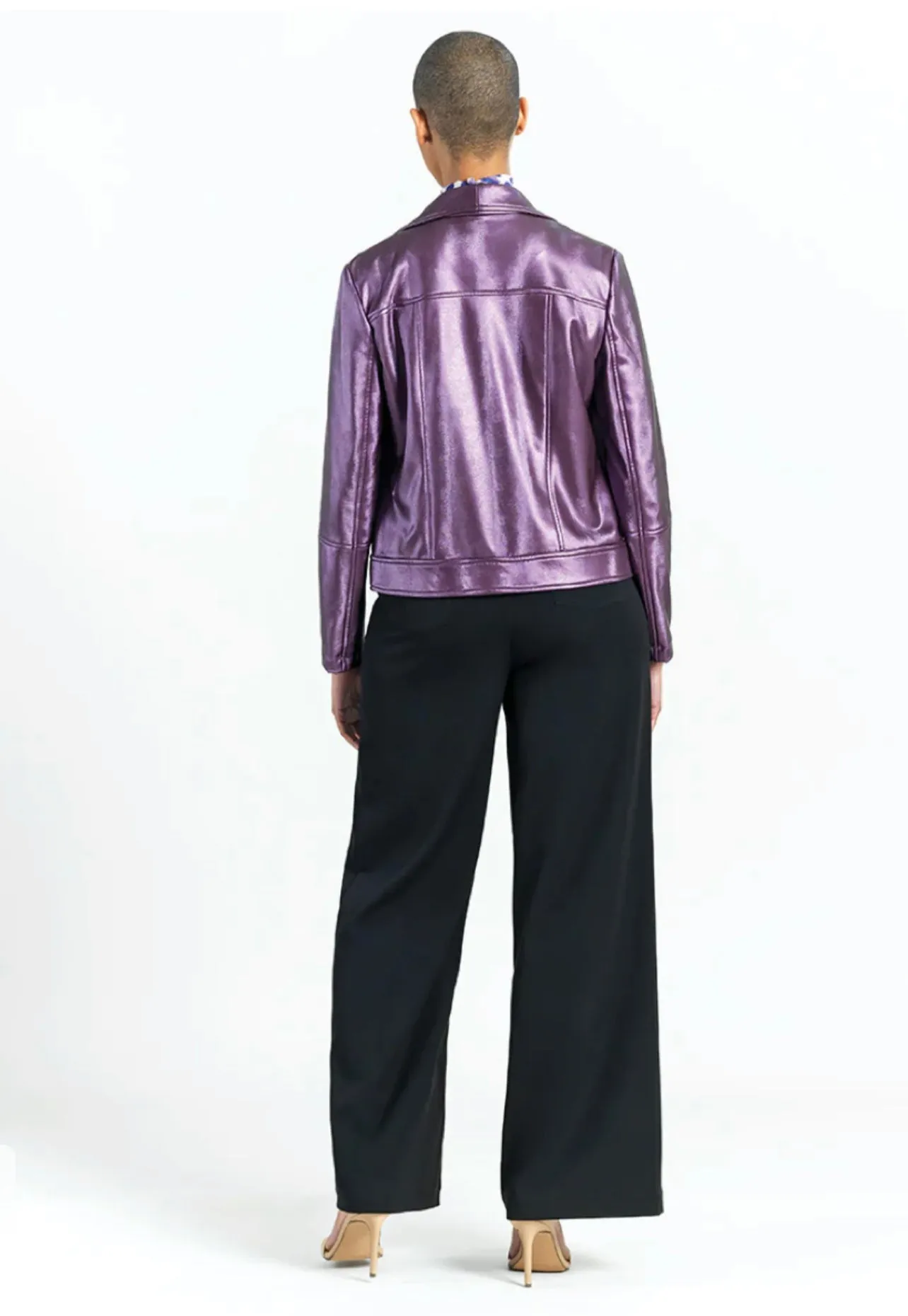 CLARA SUNWOO JKBKSH Liquid Sheen- Plush Moto Zip Jacket