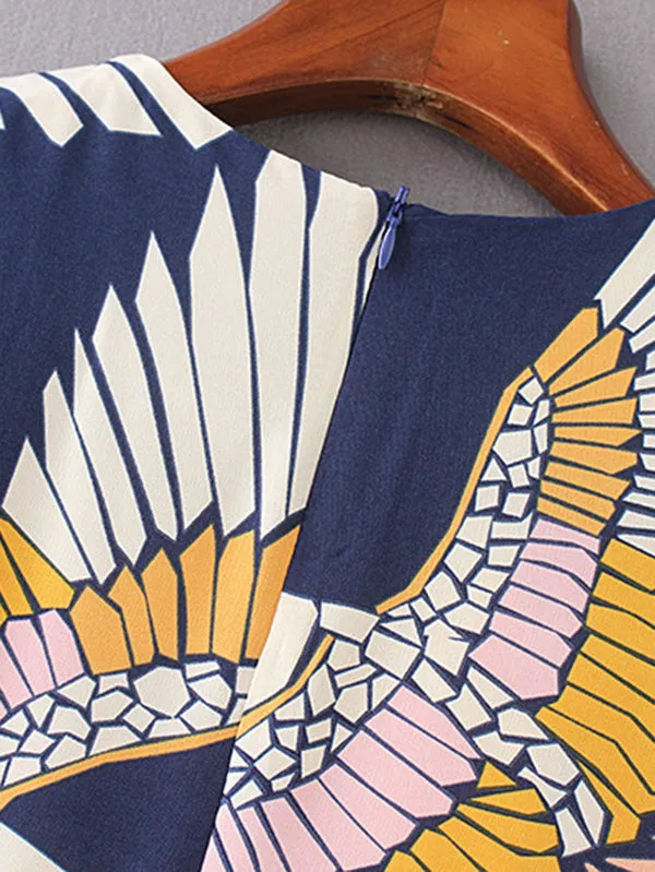 Cranes Print Belted Wide Leg Jumpsuit
