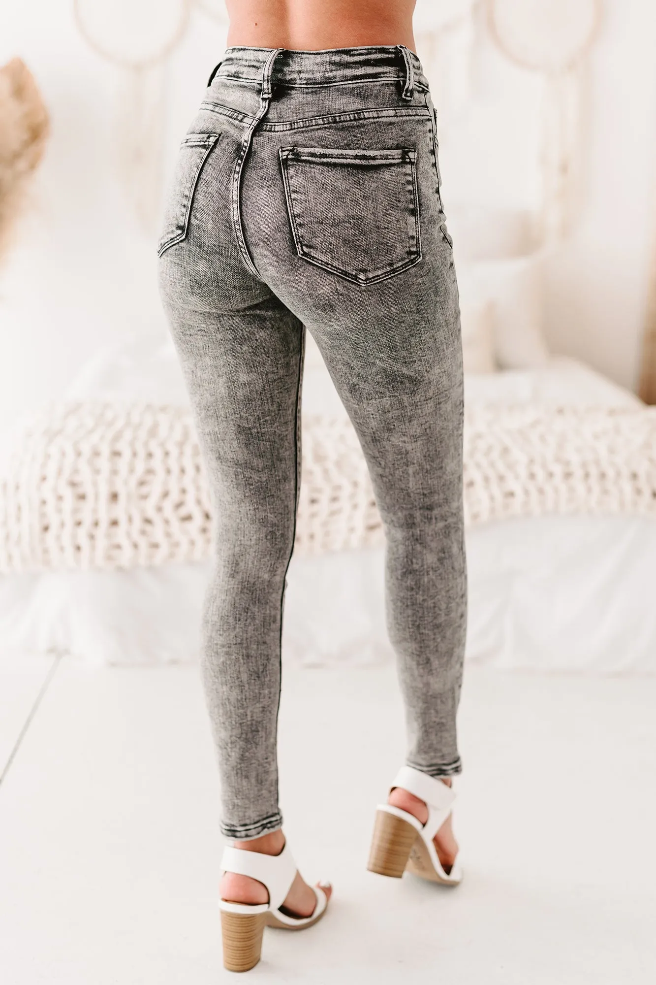 Malin Flying Monkey Acid Wash High Rise Skinny Jeans (Grey)