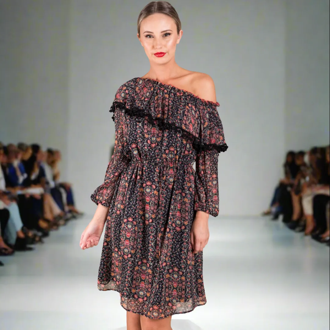 Off-Shoulder Pom Pom Dress