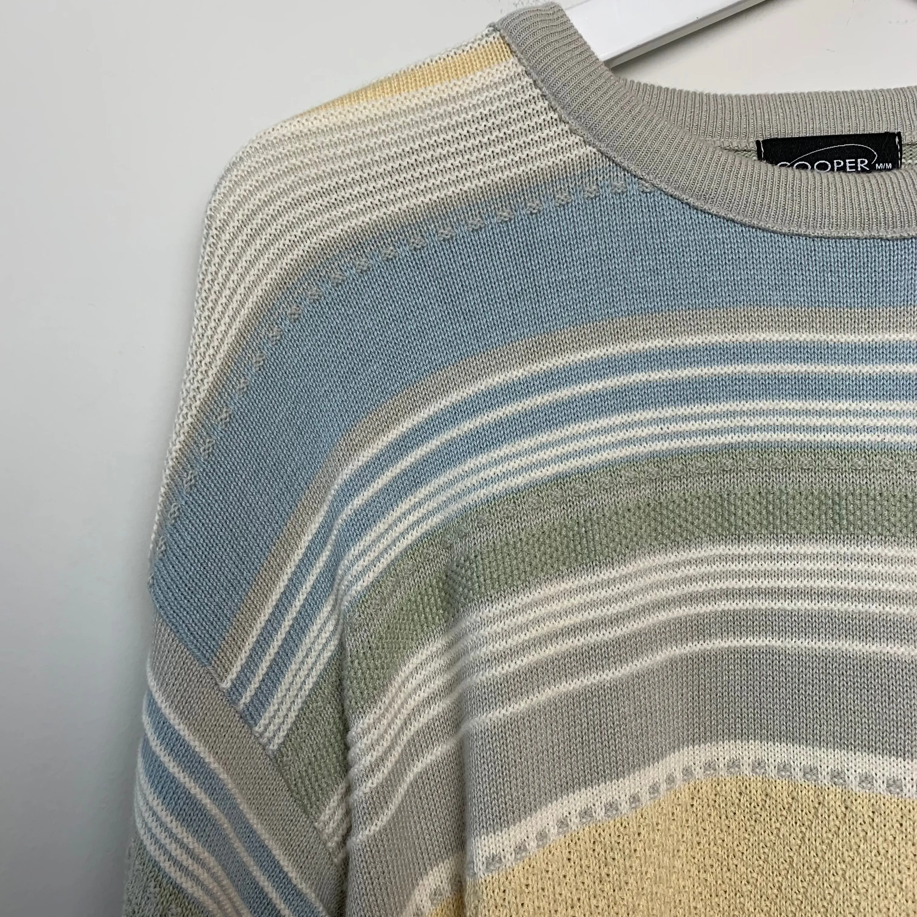 Vintage 90s Sweater Cooper Striped Pastel Grandpa Pullover Cotton Medium