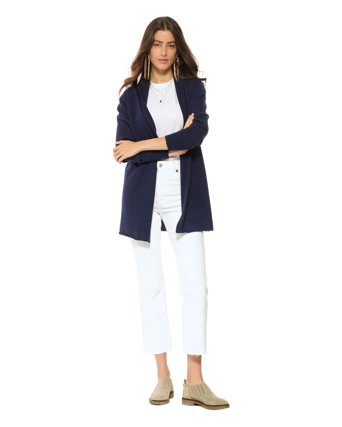 Womens's Pure Cashmere Open Front Cardigan Night Blue